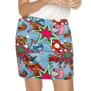 Royal and Awesome Partoon Golf Pop Art Graphic Blue Mini Skort